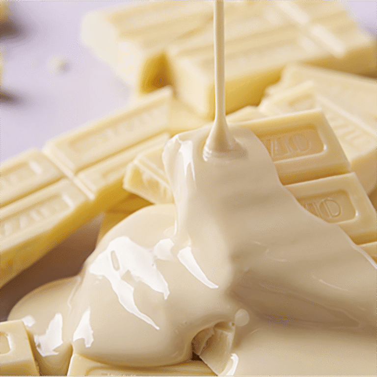 Melted white chocolate pouring over white chocolate bars