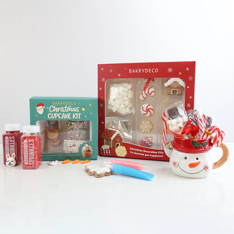 Bakerydeco Christmas cupcake kit and decoration kit boxes with sprinkles