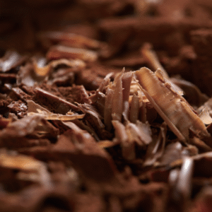 Close-up of milk chocolate shavings and curls