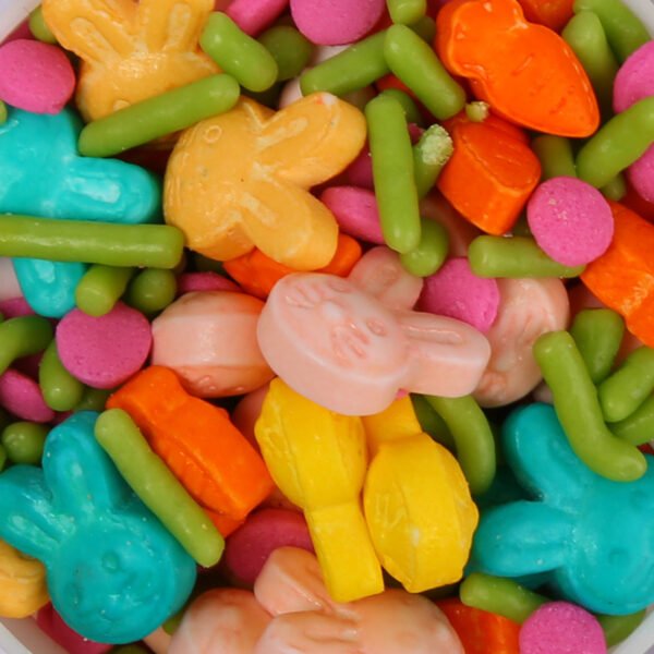Easter holiday sprinkle mix with pastel bunny and carrot shapes
