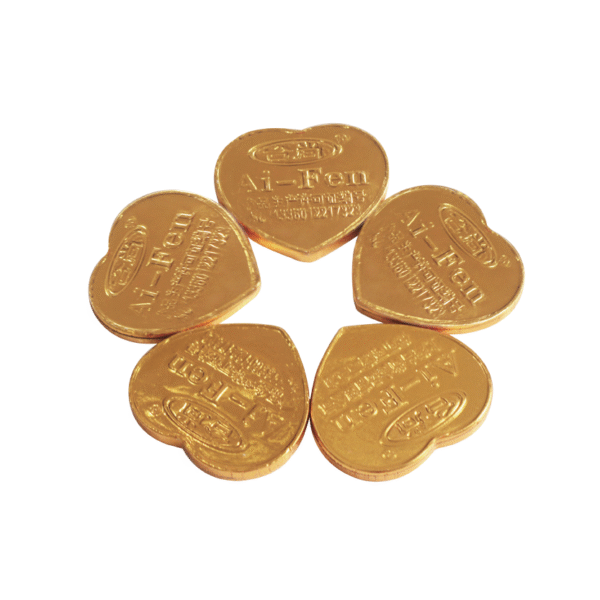 Embossed gold foil heart-shaped chocolates