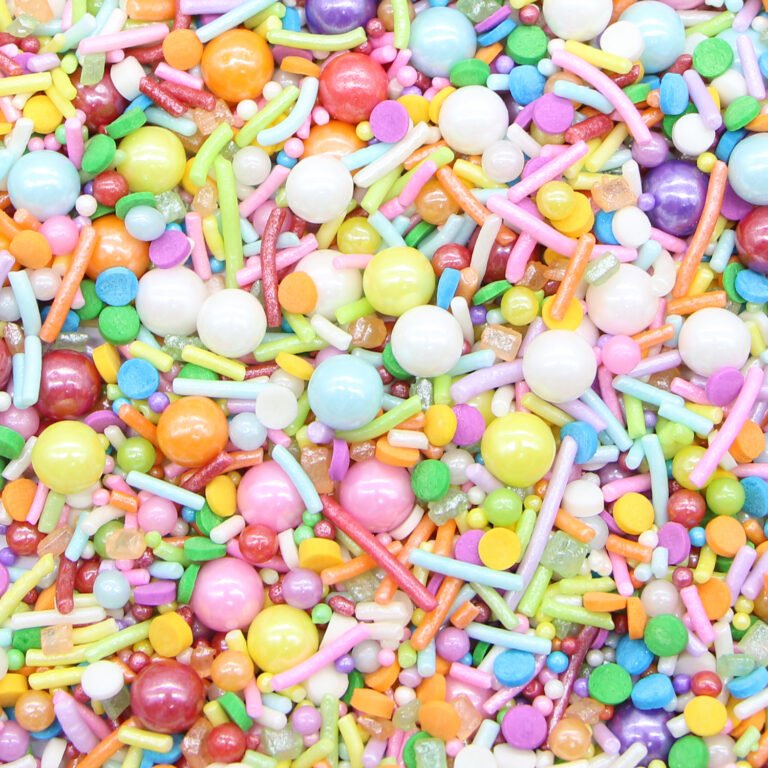 Rainbow party sprinkle mix with pearls, rods, confetti and jimmies in bright colours