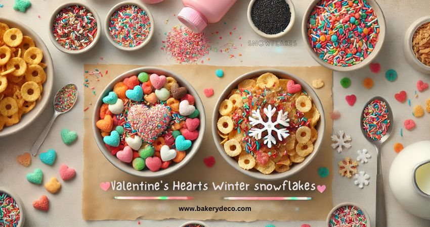 Valentine hearts winter snowflakes