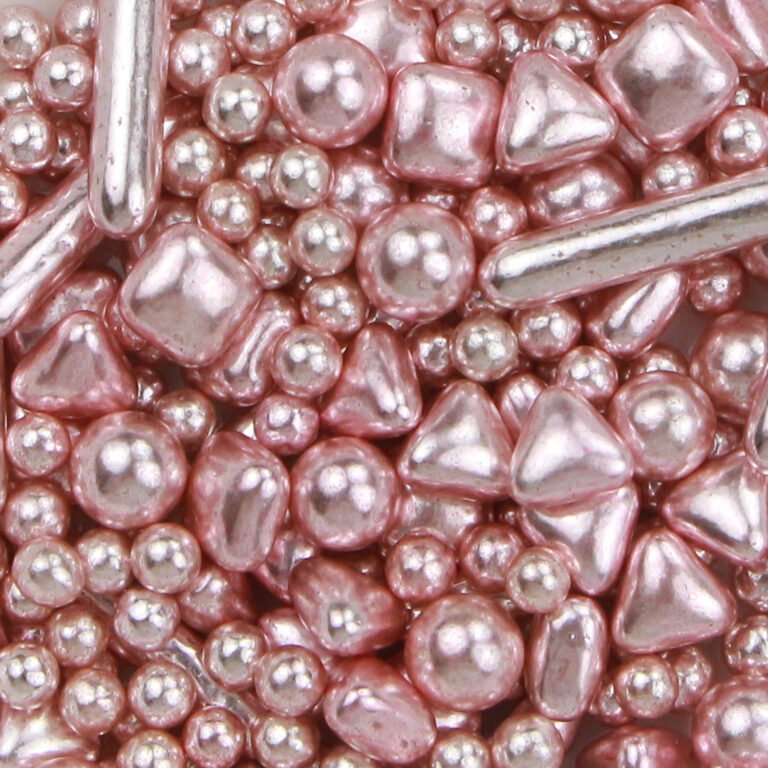 Elegant wedding sprinkle mix in metallic rose and silver pearls, rods and geometric shapes
