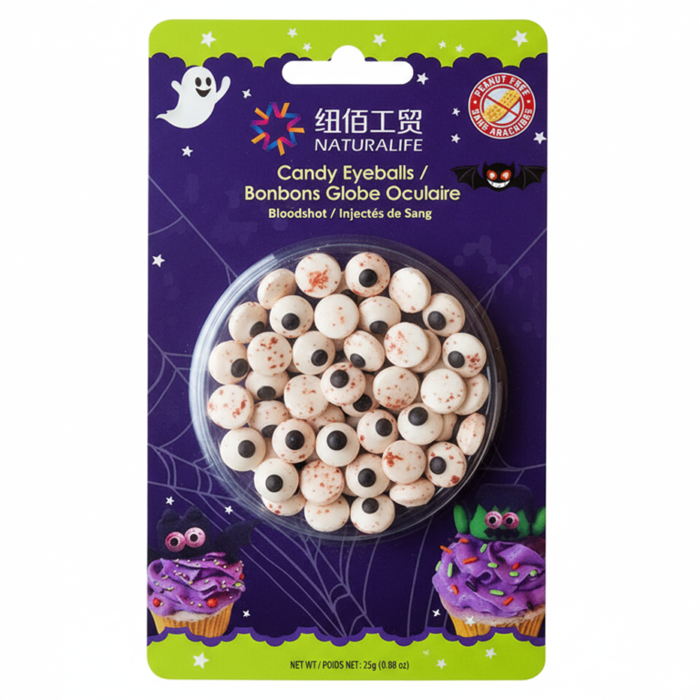 Retail blister card packaging for candy eyeballs, a private-label sprinkle pack example