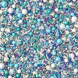 Winter seasonal sprinkle mix in blue, teal, purple and silver