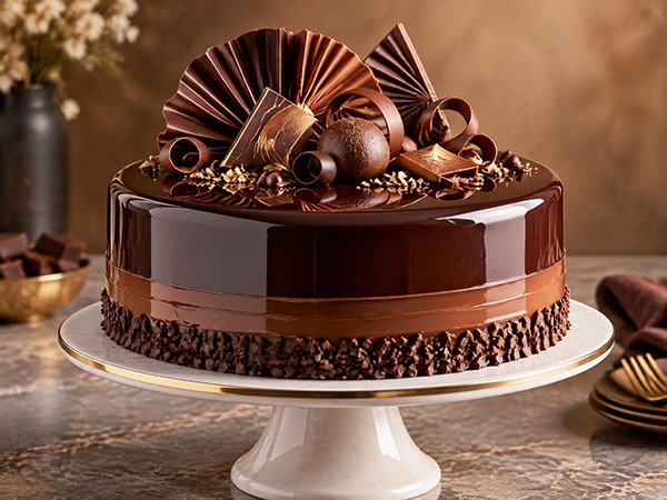 Chocolate cake with chocolate decorations